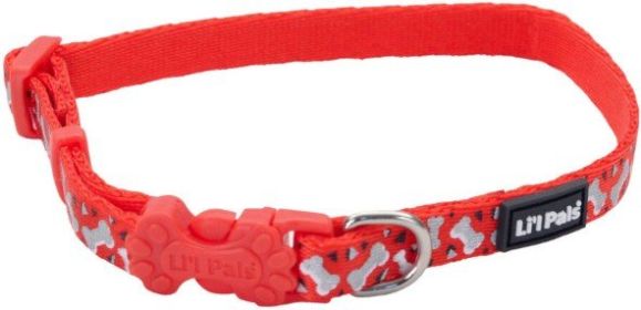 Lil Pals Reflective Collar Red with Bones (Size: 6-8"L x 3/8"W)