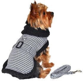 Black and White Classic Houndstooth Dog Harness Coat with Leash (Color: , Size: X-Small)