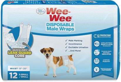 Four Paws Wee Wee Disposable Male Dog Wraps X-Small/Small (Size: 96 count (8 x 12 ct))