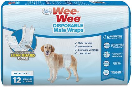 Four Paws Wee Wee Disposable Male Dog Wraps Medium/Large (Size: 36 count (3 x 12 ct))