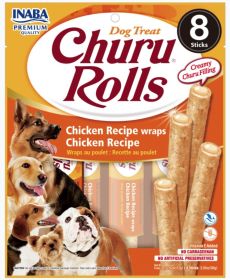 Inaba Churu Rolls Dog Treat Chicken Recipe wraps Chicken Recipe (Size: 8 count)