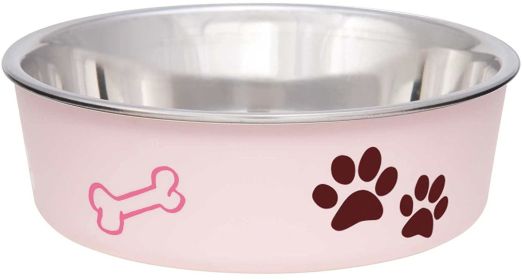 Loving Pets Light Pink Stainless Steel Dish With Rubber Base (Size: Small - 1 count)