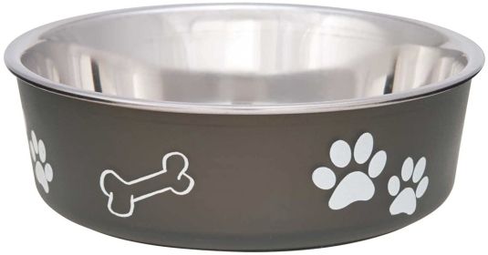 Loving Pets Bella Bowl with Rubber Base Steel and Espresso (Size: Small - 1 count)