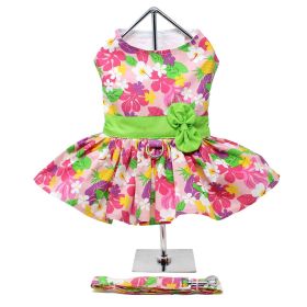 Pink Hawaiian Floral Dog Harness Dress with Matching Leash (Color: , Size: X-Small)