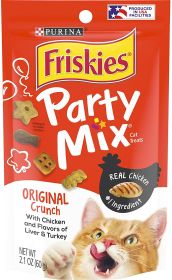 Friskies Party Mix Original Crunch with Chicken, ad Flavors of Liver and Turkey Cat Treats (Size: 14.7 oz (7 x 2.1 oz))