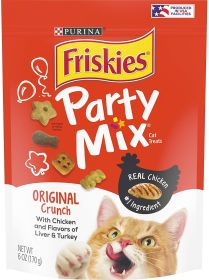 Friskies Party Mix Original Crunch with Chicken, ad Flavors of Liver and Turkey Cat Treats (Size: 6 oz)