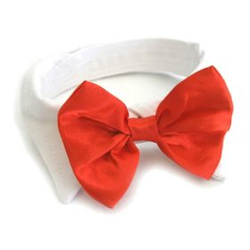 White Collar with Red Satin Bow Tie (Color: , Size: X-Small)