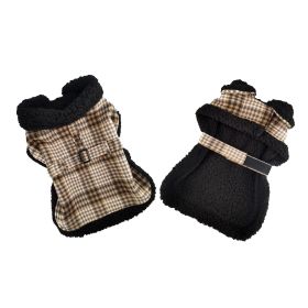 Sherpa-Lined Dog Harness Coat (Color: Brown & White Plaid, Size: X-Small)