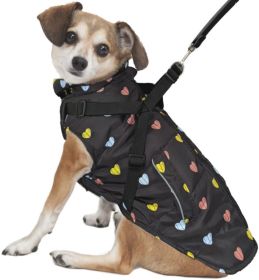 Fashion Pet Puffy Heart Harness Coat Black (Size: Medium - 1 count)