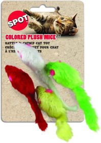 Spot Colored Plush Mice Cat Toy (Size: 4 count)