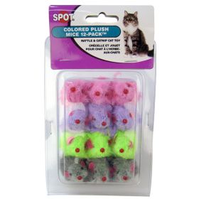 Spot Colored Plush Mice Cat Toy with Rattle and Catnip (Size: 12 count)